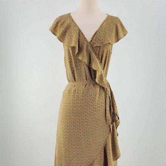 Max Studio Yellow Heart Ruffle High Low Wrap Midi Work/Office Dress - Picture 12 of 16